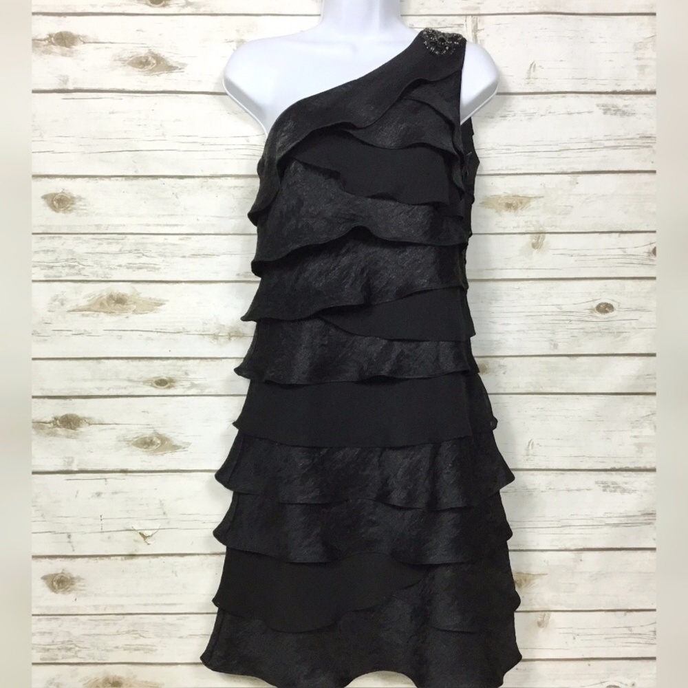 S L Fashions 1- Shoulder Tiered Little Black Dress